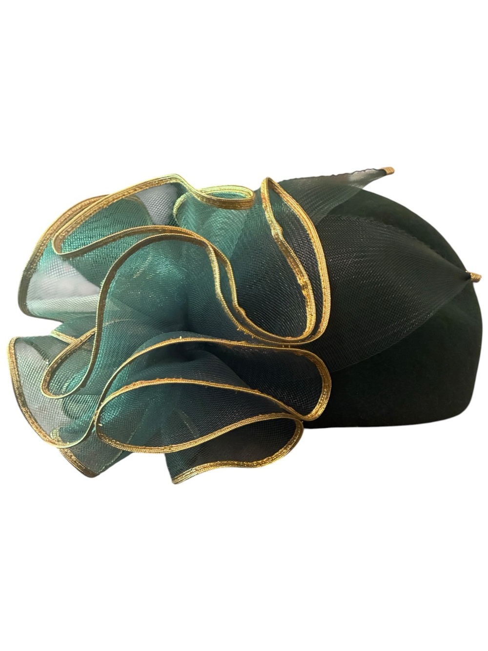 Vintage F&M Hat Co. Emerald Green 100% Wool Fascinator - WPL 4384 Made in USA - Picture 3 of 9